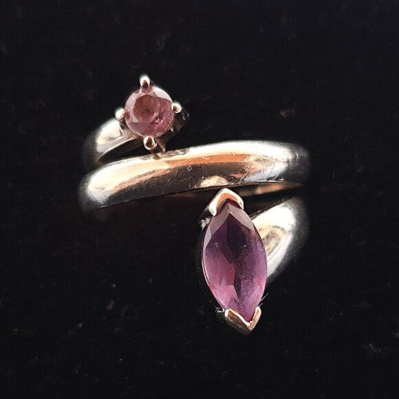 Vintage Fancy Natural Amethyst 925 Sterling Silver Wrap Ring - Picture 10 of 12